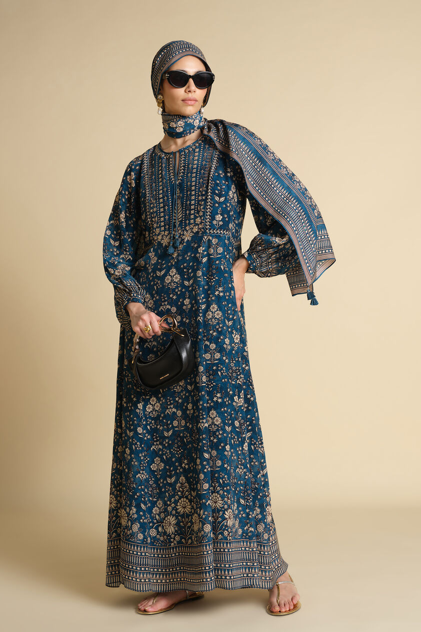 Niral Printed Silk Stole - Blue, Blue, image 3